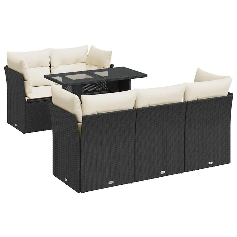 vidaXL 6-teilige Garten-Sofagarnitur in L-Form aus schwarzem Poly-Rattan mit Sitzkissen und Tisch - Bild 2