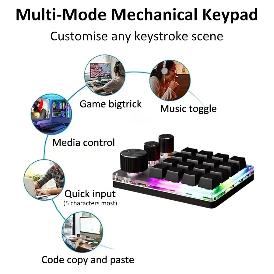 GGBEE Mechanisches Macropad mit 16 Tasten und 3 Knöpfen, Programmierbare Makro-Tastatur mit Hot-Swap, Bluetooth, 2,4 G und USB-C, Weiß - Bild 5