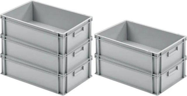 PROREGAL SuperSparSet 5er Pack Euroboxen mit geschlossenem Griff, Grau, H x B x T: 17,5 x 40 x 60 cm - Bild 1