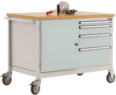 Manuflex TP1004.7035 Werkbank-Mobil aus Stahl und Holz, Lichtgrau, B: 113,5 cm, H: 78,0 cm, T: 59,0 cm - Bild 1