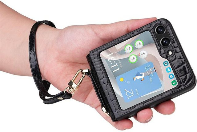 Subin Magische Farbe Lederhülle für Samsung Galaxy Z Flip 5, Z Flip 4 und Z Flip 3 5G, Stoßfest und Kratzfest, Schwarz - Bild 1