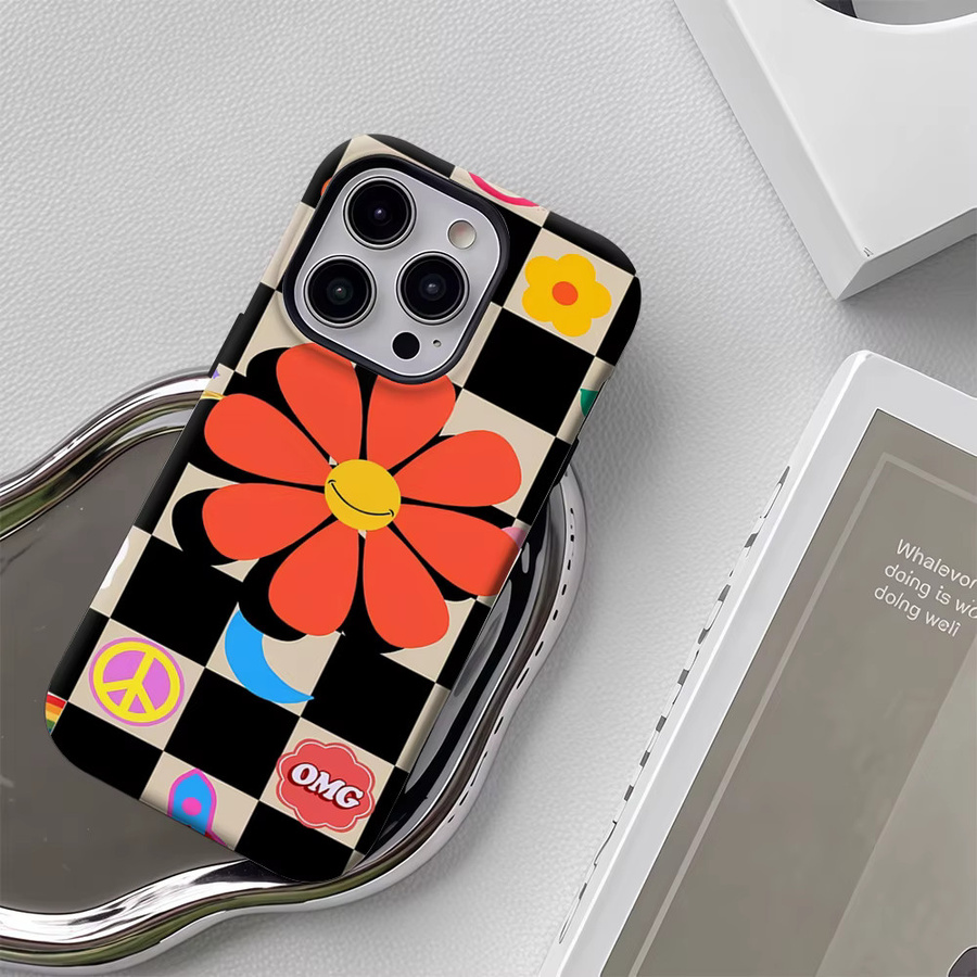 Funky Checkerboard Collage Handyhülle für iPhone 17 16 15 14 13 12 11 Pro Max Plus mit doppelschichtiger Rückseite in Multicolour - Bild 6