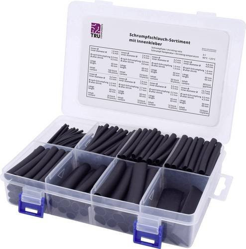 TRU COMPONENTS Schrumpfschlauchsortiment Schwarz mit 3:1 Schrumpfrate, 300 Teile - Bild 1