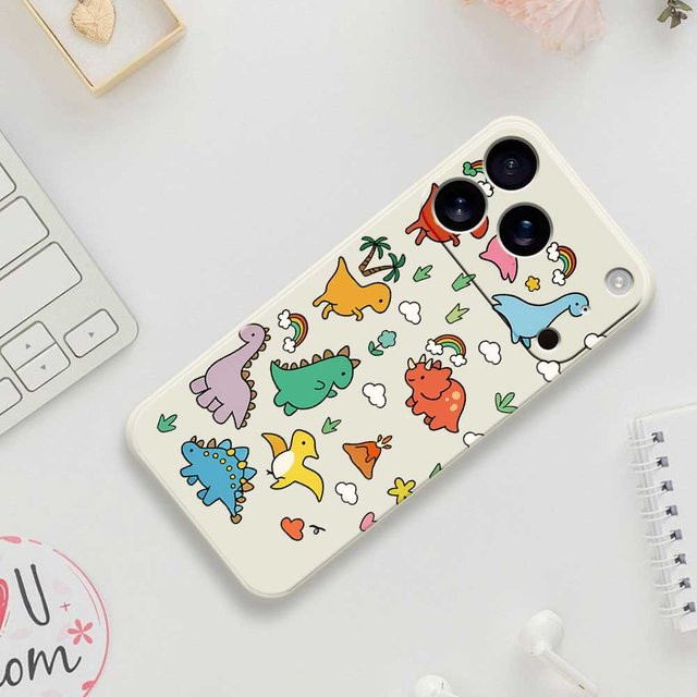 Silikon-Handyhülle mit Cartoon-Dinosaurier-Design für iPhone 11 bis iPhone 17 Pro Max, Mehrfarbig - Bild 1