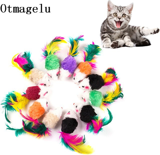 Otmagelu Mini Weiche Fleece Falsche Maus Katze Spielzeug, Bunte Feder - Bild 1