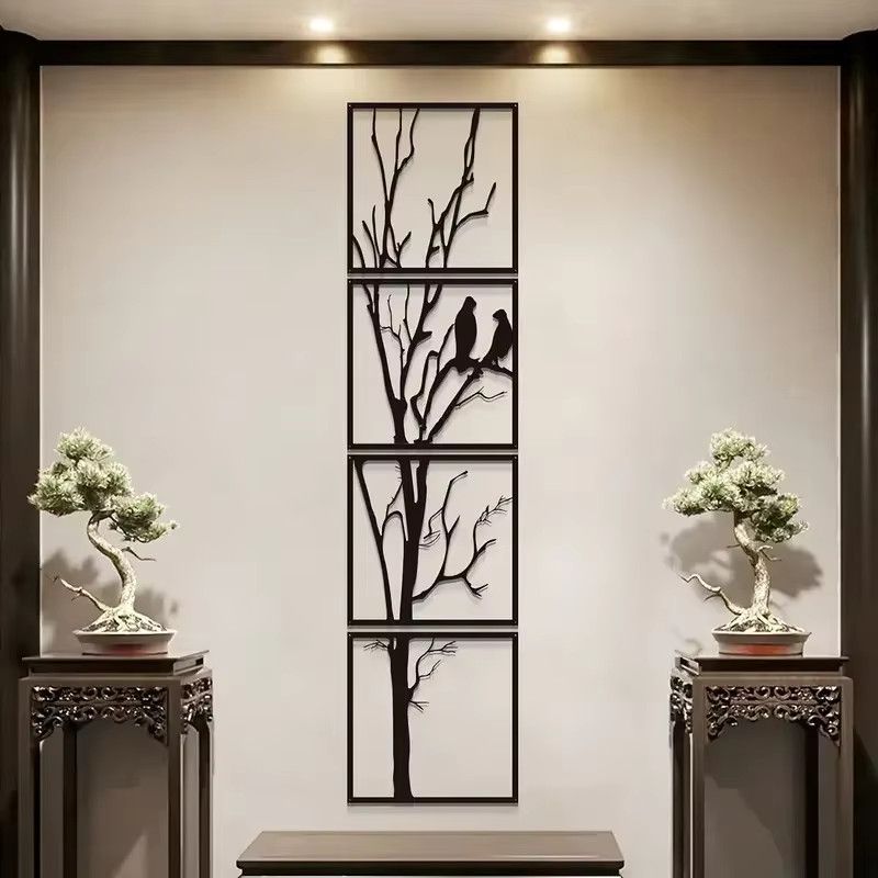 DDPNKL 4er Set Vogelzweig Wandkunst aus schwarzem Metall zur Wandmontage für Innen und Außen - Bild 3