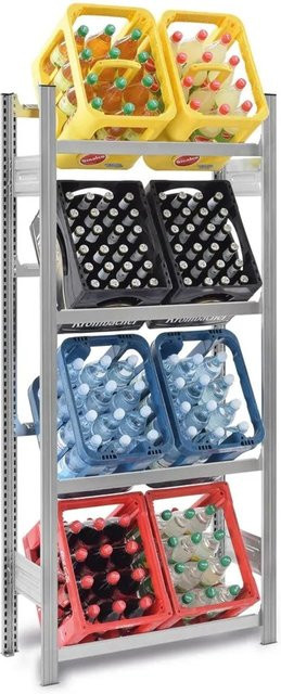 PROREGAL Getränkekistenregal Stecksystem T-Profil aus verzinktem Stahl, Farbe Silber, H x B x T: 175 x 75 x 30 cm, 4 Ebenen, Fachlast 100 kg - Bild 1