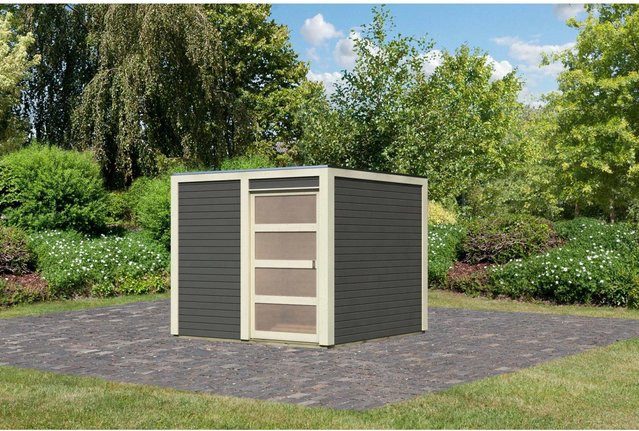 Karibu Holz-Gartenhaus Cuadrado in Terragrau mit Flachdach und modernem Design, B/T/H: 242 x 242 x 214 cm - Bild 1