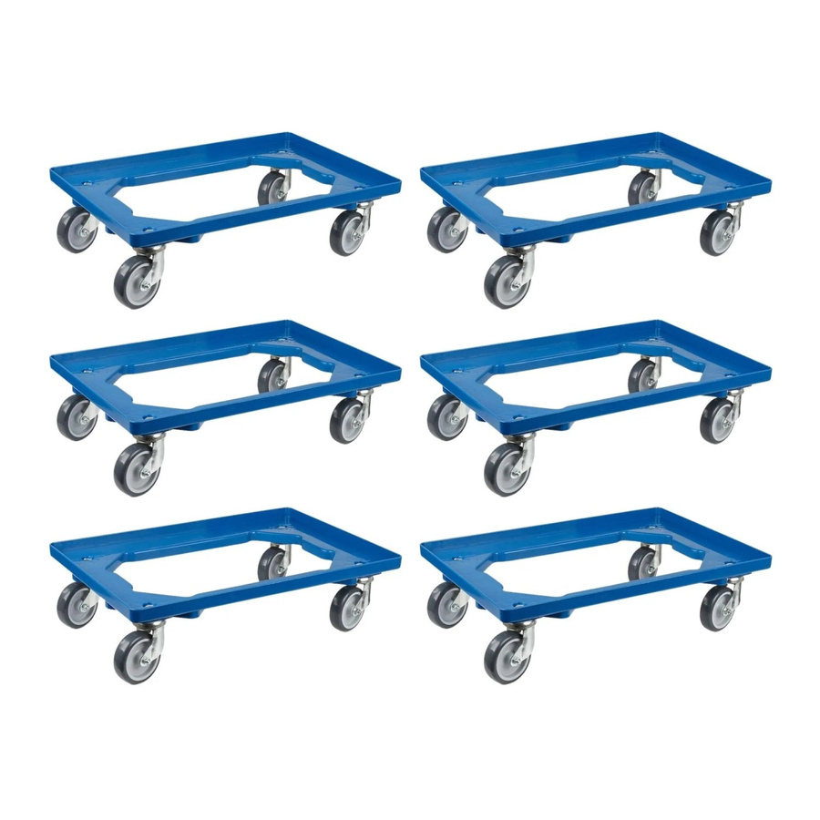 PROREGAL SparSet 6x Transportroller für Euroboxen 60 x 40 cm, Blau, Offenes Deck mit 4 Lenkrollen und Gummirädern, Traglast 300 kg - Bild 2