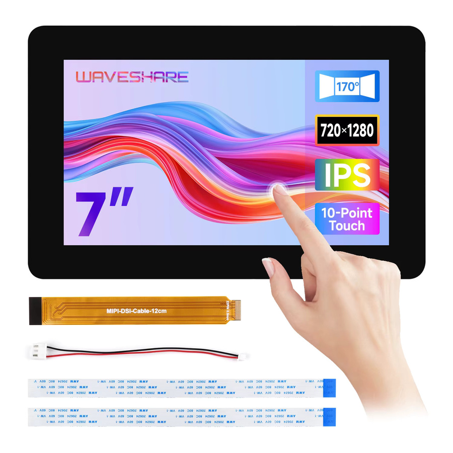 Waveshare 7-Zoll DSI kapazitiver Touchscreen mit IPS-Panel und 10-Punkt-Touch in Schwarz für Raspberry Pi 5/4B/3B/3B+ - Bild 5