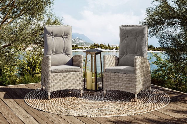 OUTFLEXX Gartenstuhl-Set aus Polyrattan und Aluminium in Beige und Anthrazit mit verstellbarer Rückenlehne, B/T/H: 55 x 65 x 112 cm - Bild 1