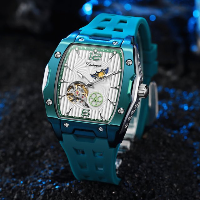 dulunwe Armbanduhr Automatik, Skeleton, Mondphase, Kautschuk, Herren - Bild 1