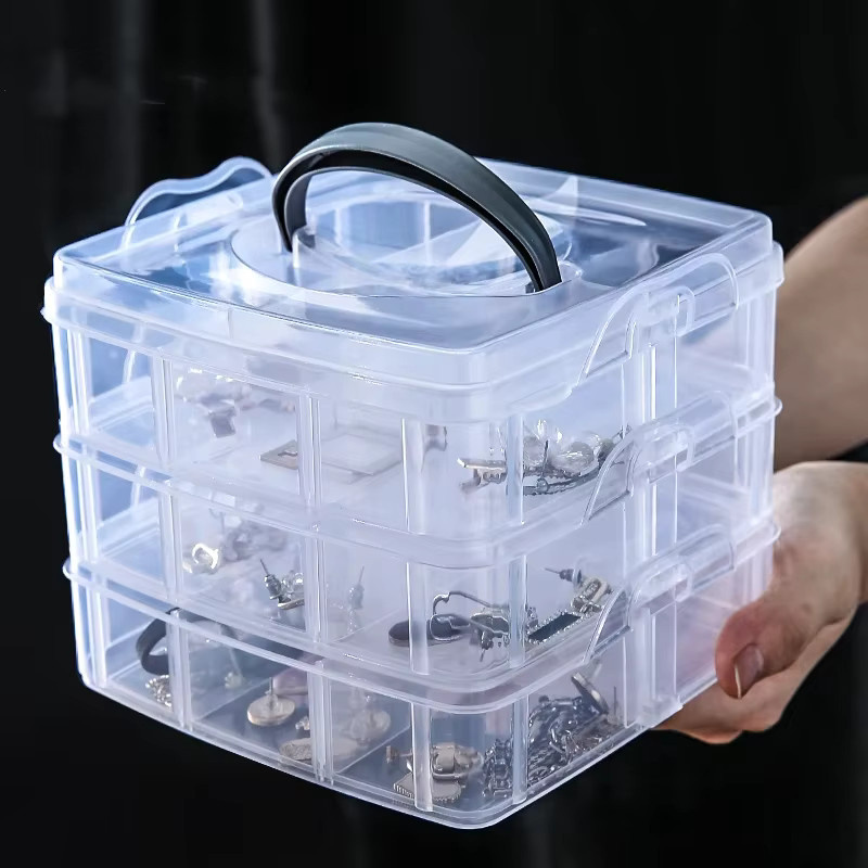 Multifunktionale Sbox Aufbewahrungsbox aus Kunststoff mit 18 Fächern in 3 Schichten, transparent - Bild 2