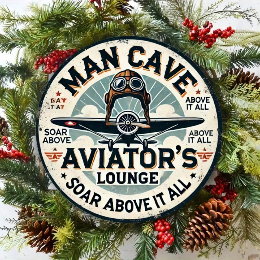 HELLOYOUNG AviationPilotPlaque Vintage-Wandschild aus Metall mit Pilot- und Doppeldecker-Design, Man Cave/Pilot's Lounge, B/H: 20,3 x 20,3 cm - Bild 3