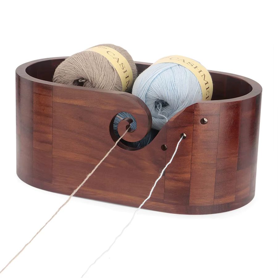QJH Aufbewahrungsschale aus Holz für DIY-Garn in Burgundy - Bild 2