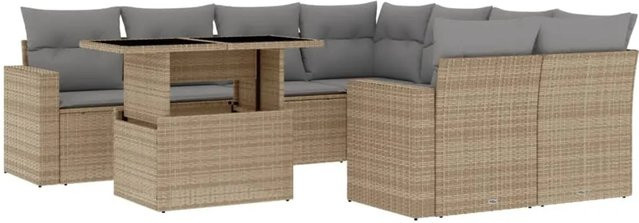 vidaXL 9-tlg. Garten-Sofagarnitur in L-Form aus Poly-Rattan mit beigen Kissen und pulverbeschichtetem Stahlgestell - Bild 1