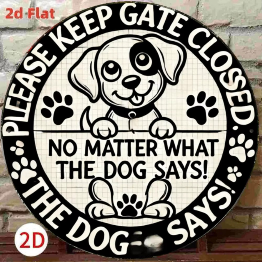 Rundes Aluminiumschild CIFBUY in Weiß mit humorvoller Türdekoration im Vintage-Stil Bitte halten Sie das Tor geschlossen egal was der Hund sagt Durchmesser: 19,81 cm - Bild 2