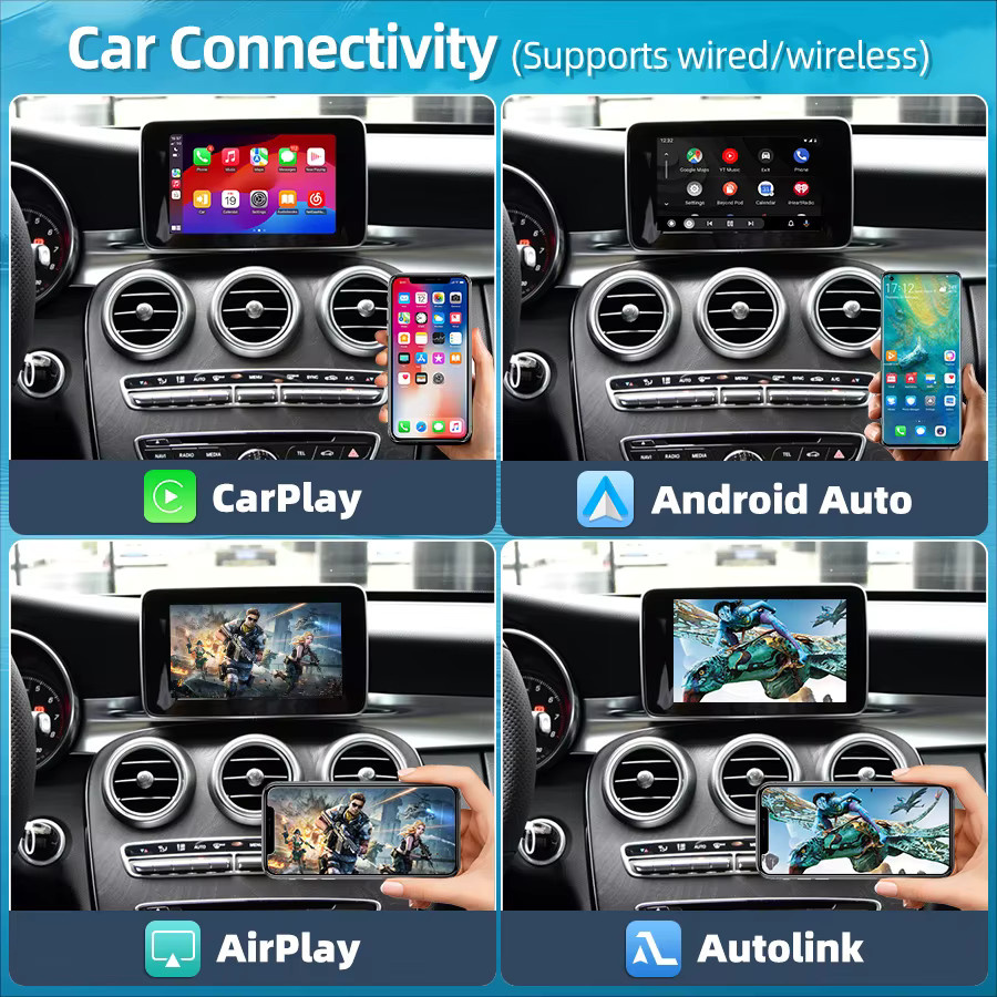 Junsun Wireless CarPlay und Android Auto Modul für Mercedes A-Klasse, C-Klasse, GLC und S-Klasse (W176, W245, W246, W205, W253) mit NTG 4.0, 4.5 und 5.0 sowie Airplay in Schwarz - Bild 2