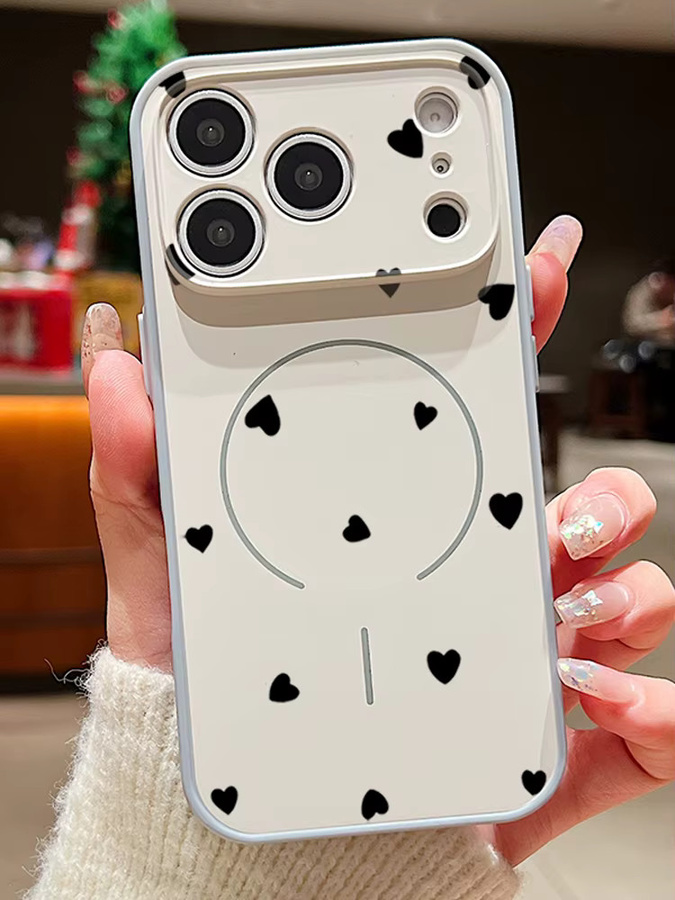 MOESOE Magnetische Handyhülle mit Herzmuster für iPhone 17 16 15 14 13 Pro Max, kompatibel mit MagSafe, inklusive Linsenschutz, Farben: Orange oder Weiß - Bild 3