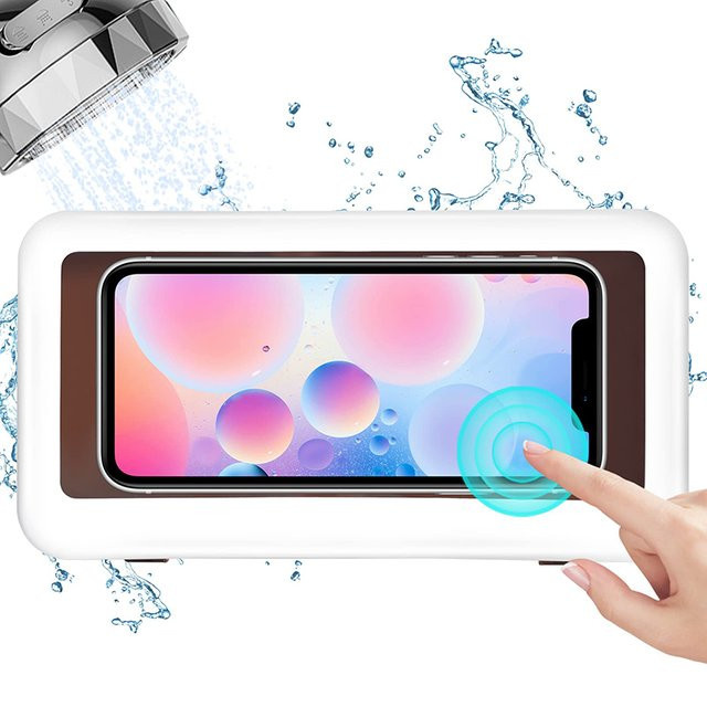 Fomscvka Wasserdichte Handyhalterung für das Badezimmer mit Touchscreen und selbstklebender Befestigung in Weiß - Bild 1