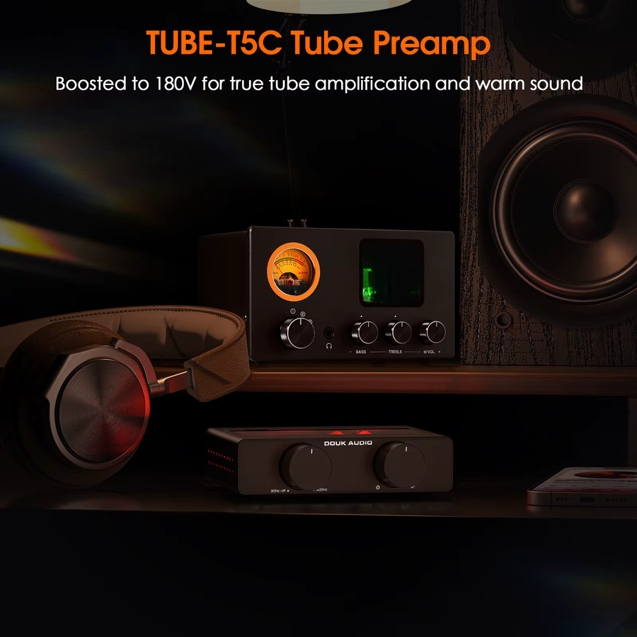 Nobsound TUBE-T5C 4-Wege Audio Selector Splitter Mini Stereo Röhren-Vorverstärker mit VU-Meter in Schwarz - Bild 4