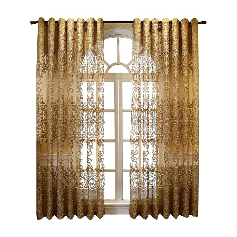 Dekorative Vorhänge mit Acht-Zeichen-Perforation in Khaki und Gold, blickdicht, B: 140 cm, H: 225 cm - Bild 2
