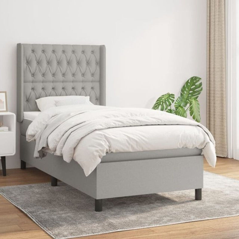 Vidaxl Boxspringbett mit Matratze aus Stoff in Grau, B/T/H: 90 x 190 cm - Bild 1