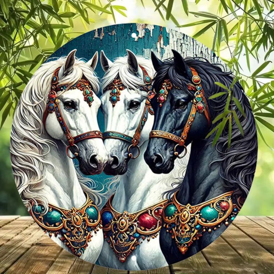 HELLOYOUNG Rundes Aluminium-Metallschild mit Pferd-Motiv im Vintage-Landhausstil zur Wandmontage - Bild 4