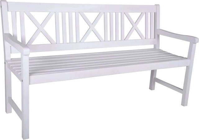 DELUKE Gartenbank NICE 3-Sitzer aus Eukalyptus-Hartholz, Weiß, Breite: 154 cm, wetterfeste Terrassenbank für Outdoor und Garten - Bild 1