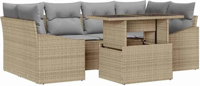 7-tlg. vidaXL Garten-Sofa-Set aus Poly Rattan in Beige mit Polstern und integriertem Stauraum - Bild 1