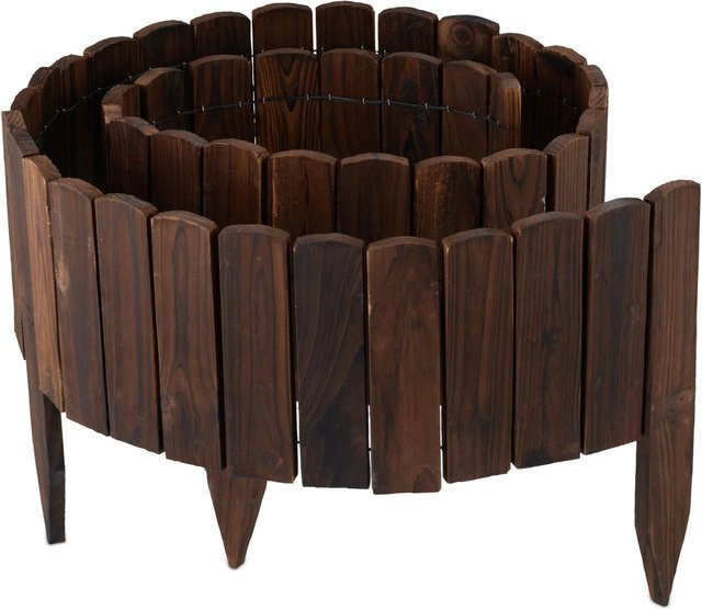 Relaxdays Beeteinfassung aus Tannenholz in Dunkelbraun, flexibel für Garten und Blumenbeete, B: 200 cm, H: 20 cm, T: 25 cm - Bild 1
