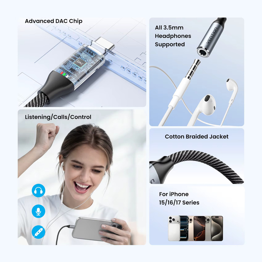 Vention USB-C auf 3,5mm Klinke Kopfhöreradapter mit DAC Set aus 2 Stück für iPhone und Xiaomi - Bild 2