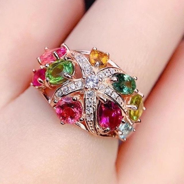 Yiran Jewelry Ring, Diamant besetzt, Damen, Wassertropfen Blumenring - Bild 1