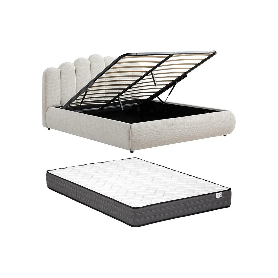 Vente-unique Bett Silvatora mit Bettkasten in Beige, Maße: B: 140 cm, H: 109 cm, T: 212 cm - Bild 2
