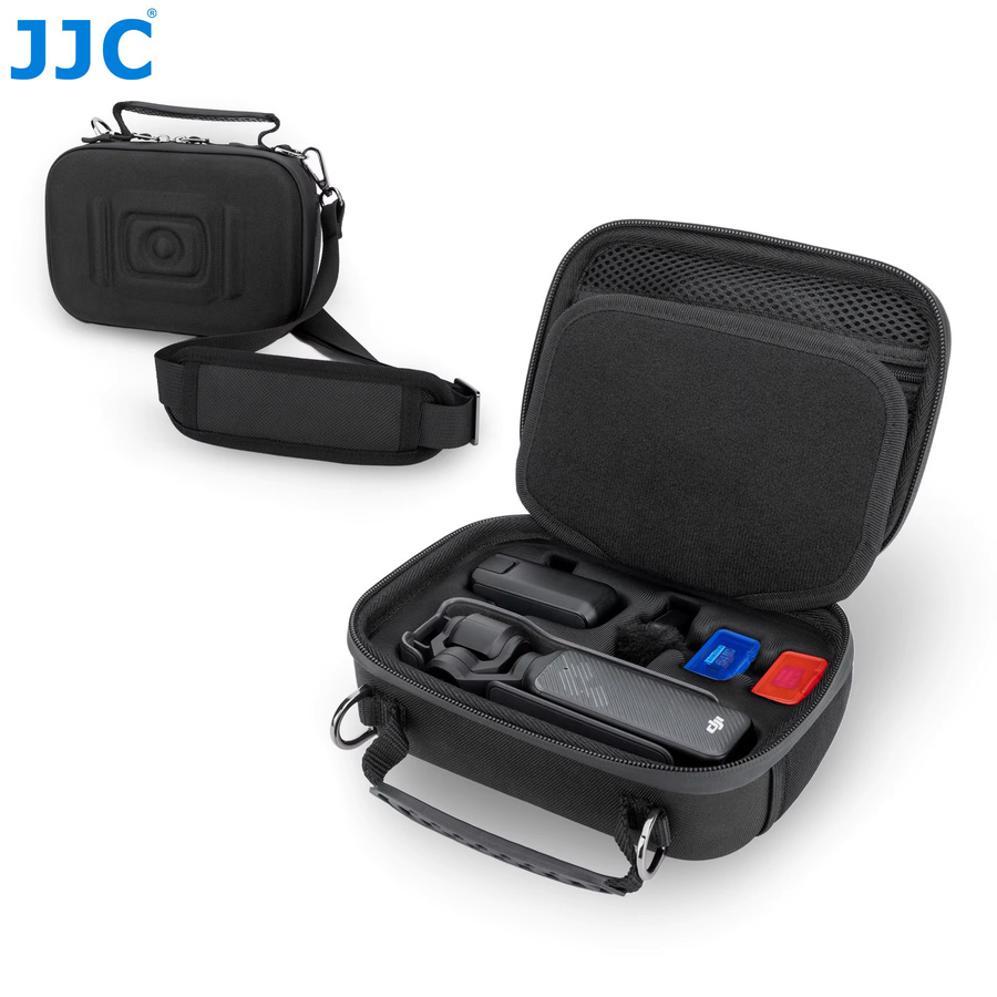 JJC Robuste EVA-Kameratasche für DJI Osmo Pocket 3 in Schwarz mit Netztaschen und Riemen - Bild 2
