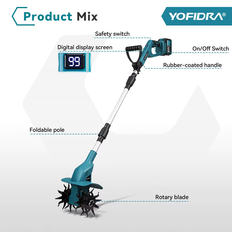 YOFIDRA Elektrische Bodenfräse als kabelloser Gartenkultivator zur Bodenlockerung für Makita LXT Akkus - Bild 2