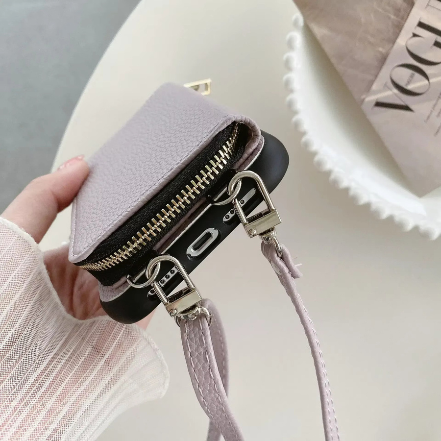 Handyhülle mit Crossbody-Lanyard und Brieftasche aus weichem Leder für iPhone 15 14 13 12 11 Pro Max Plus XS X in Beige - Bild 4
