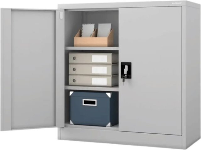 DELUKE Aktenschrank Beata aus Metall in Grau mit Flügeltüren und Schloss, H x B x T: 93 x 90 x 40 cm - Bild 1