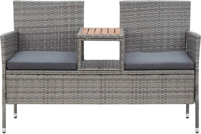 vidaXL Gartenbank mit Teetisch aus Akazienholz und Polyrattan in Grau, Breite: 143 cm - Bild 1