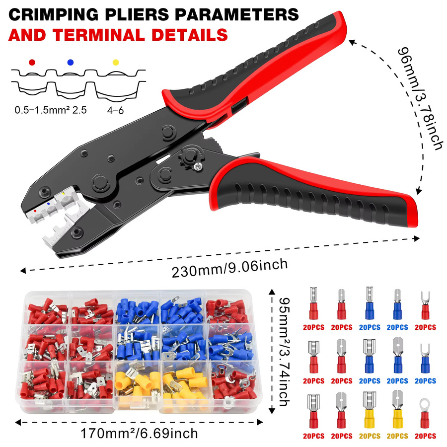 CLAMPLUS HS-30J Draht-Crimpwerkzeug-Set für isolierte Elektro-Steckverbinder mit Ring-, Spaten-, Klemmen- und Kabelschuhen - Bild 3