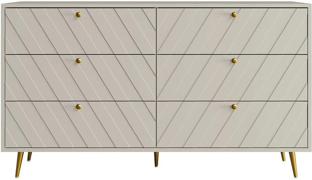 Kommode Teoda von Pascal Morabito in Beige im Art Deco Design, Breite: 140 cm - Bild 1