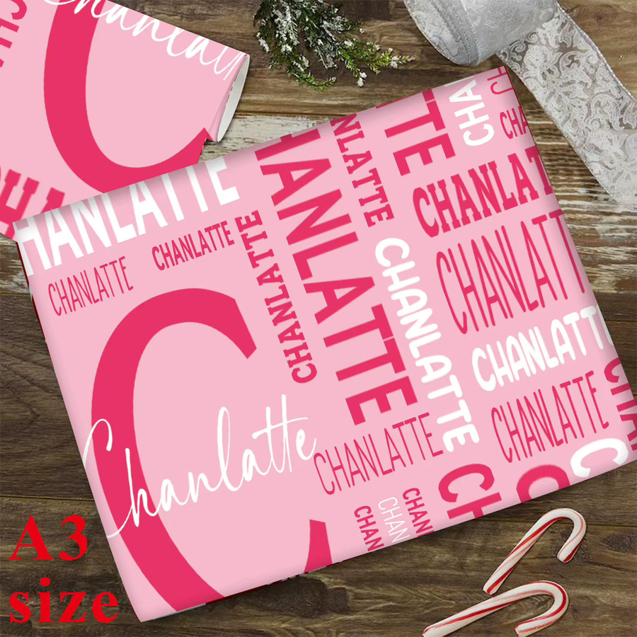 Personalisiertes Weihnachtspapier mit individuellem Namen, 3 Blatt dekoratives Bastelpapier in A3 für Weihnachtsgeschenke und Scrapbooking, Farben: Pink und Lila - Bild 4