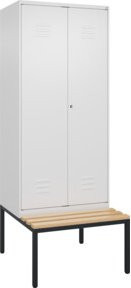 C+P Spind Classic PLUS Schwarz-Weiß-Spind mit Sitzbank, 2 Abteile, Zylinderschloss, Sitzfläche aus Buche-Hartholz, B/T/H: 212,0 x 80,0 x 81,5 cm - Bild 1