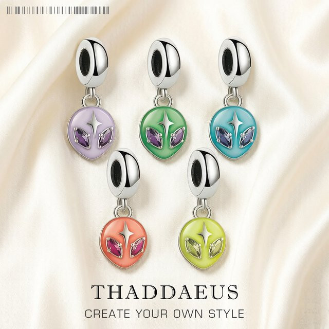 Thaddaeus Alien Head Dangle Charm-Anhänger, 925 Silber, Unisex - Bild 1