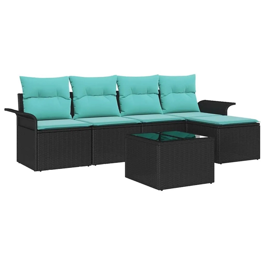 vidaXL Gartensofa-Set aus Poly-Rattan in Schwarz mit L-Form, Eckelement, Ottoman, Couchtisch und integriertem Kissen-Speicher für Garten und Terrasse - Bild 2
