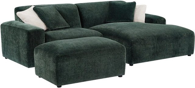 Vente-unique Sofa Tirono in Tannengrün ohne Schlafmöglichkeit, L-Form, Breite: 254 cm, Tiefe: 99 cm - Bild 1