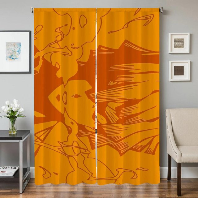2er-Set semi-transparente Vorhänge mit Grafikdesign von Household supplies MH in Orange, B: 50 cm, H: 70 cm - Bild 1