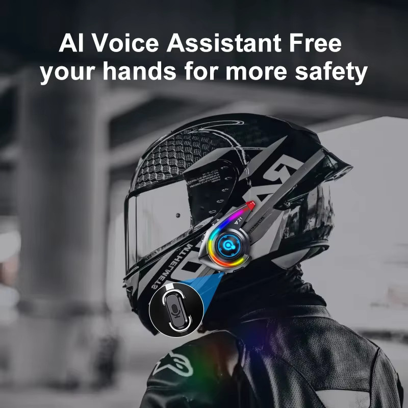 XINOWY Y21 Motorradhelm-Headset mit Bluetooth 5.4, FM-Radio, RGB-Lichteffekt und Geräuschunterdrückung in Schwarz - Bild 4