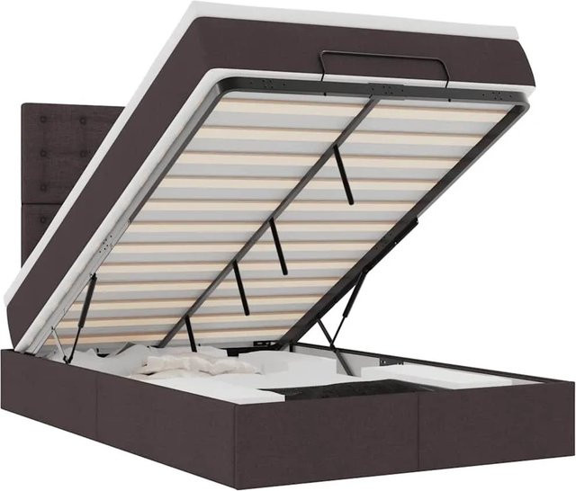 vidaXL Ottoman-Bett mit Matratze, LED-Unterbettbeleuchtung und USB-Ladeanschluss, Dunkelbraun, B/T: 120 x 190 cm - Bild 1