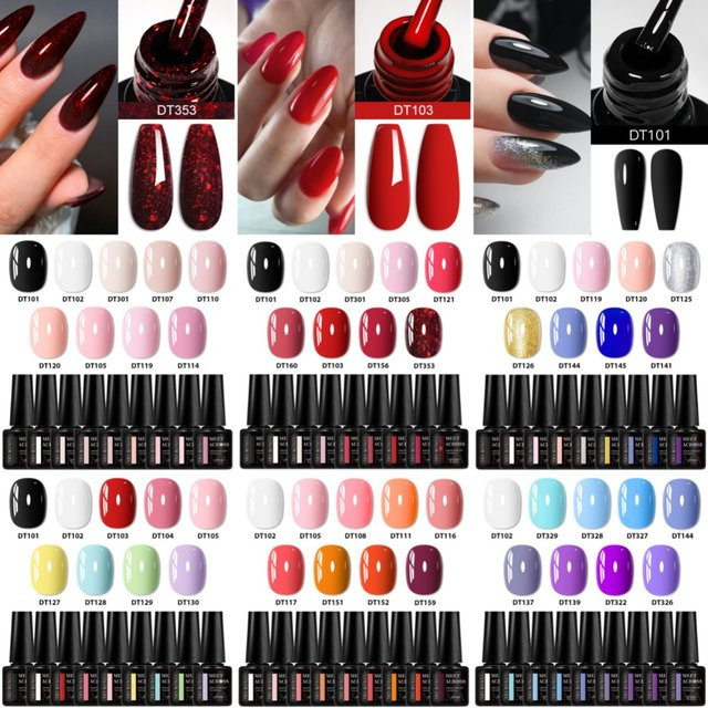 MEET ACROSS Nagellack Set, Semi Permanent, Rot Schwarz Gel, 9 Stück - Bild 1